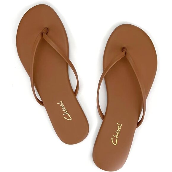🆕 Chocolate Flat Leather Flip Flops Women’s Dressy Thong Sandals Summer 2025 - Picture 1 of 5